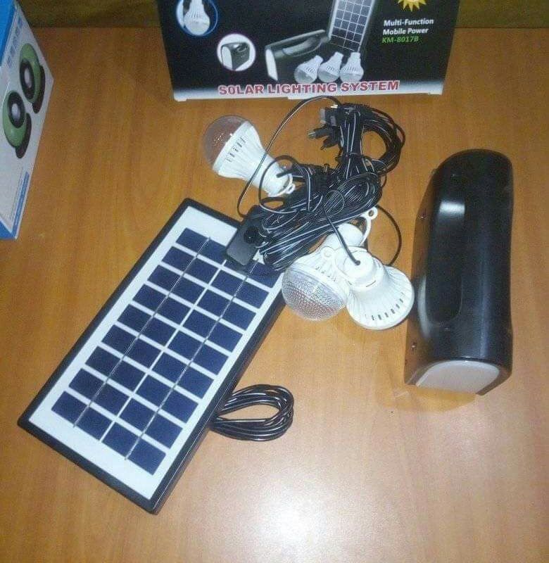 solar kit with 3 bulbs and phone charging cable